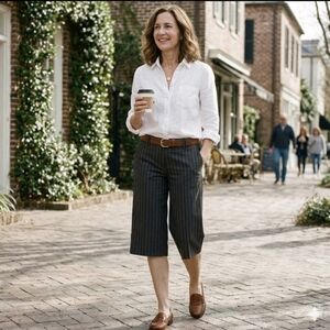 American Rag Crops Womens Pants Cie Pinstripe Size 11 Small Wide Leg Crop Pants